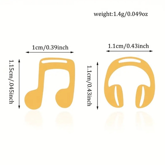 Asymmetric Design Headphone & Musical Note Stud Earrings - Picture 3 of 5